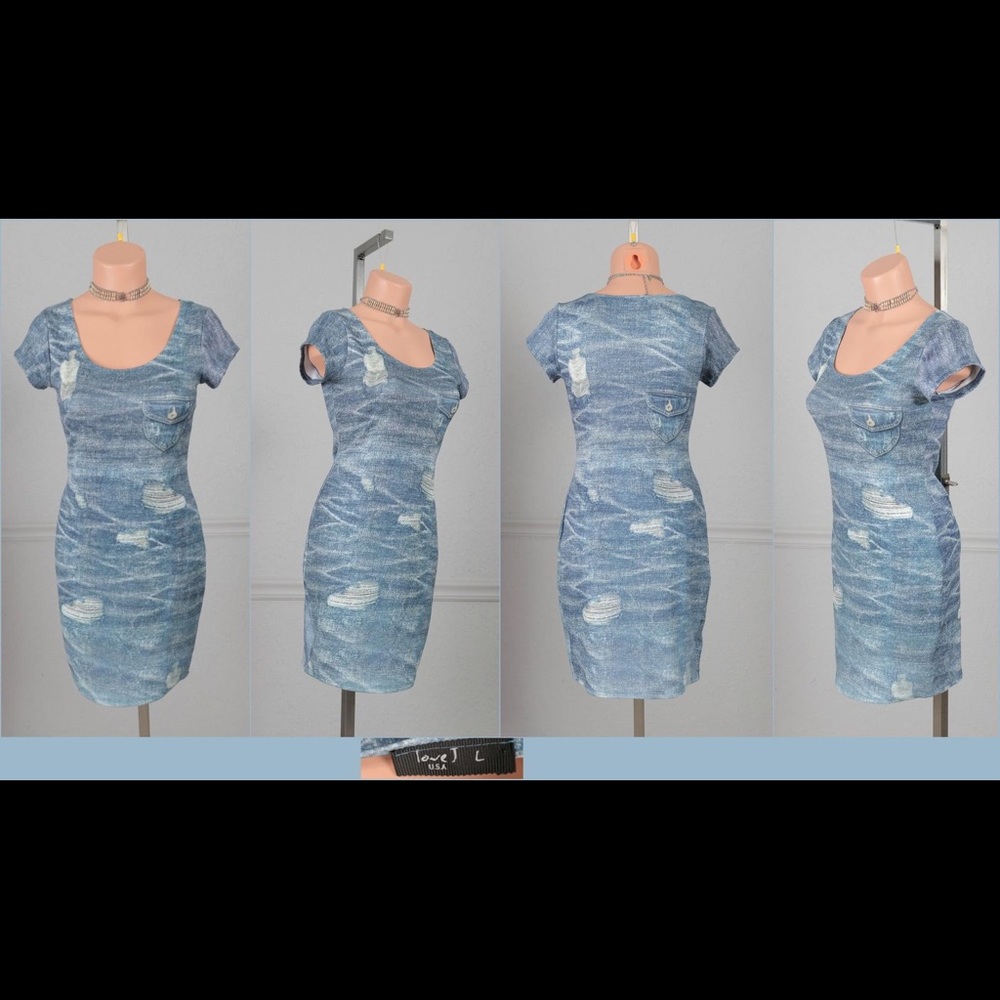 Sexy stretch bodycon faux denim blue dress l